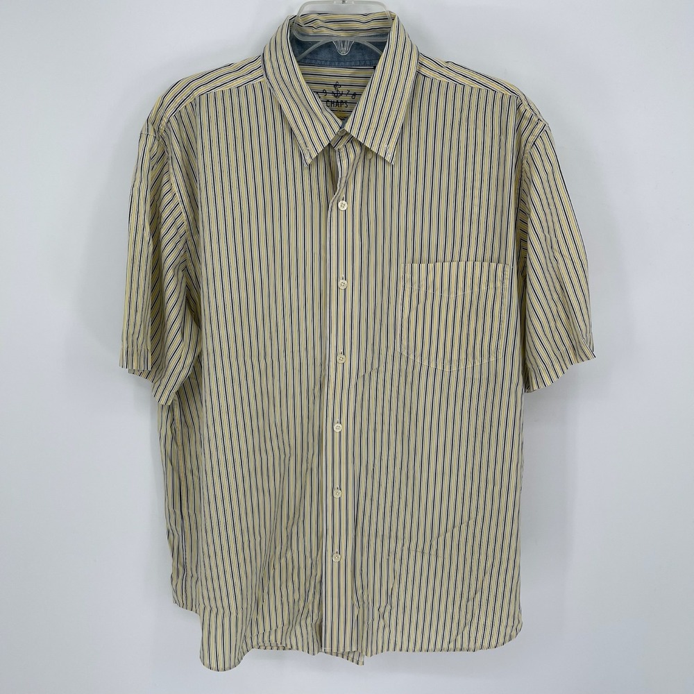 Chaps Men's Yellow Vertical Striped Short Sleeve Casual Button Up Shirt Size XL